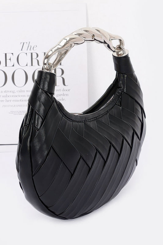 Faux Leather Braided Metal Handle Clutch - AV Fashion’s