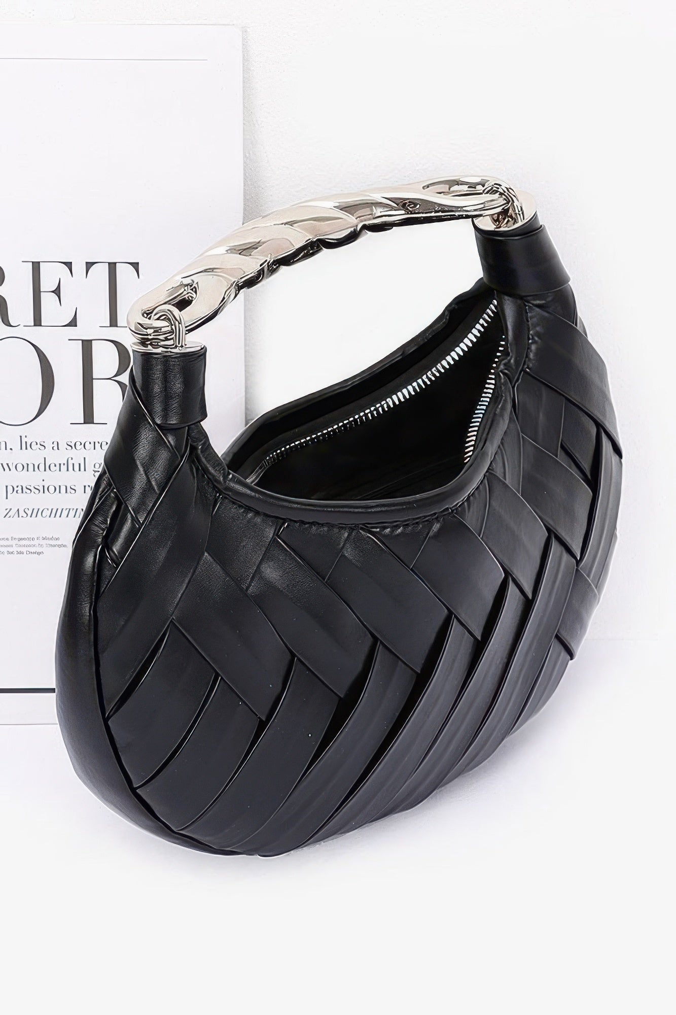 Faux Leather Braided Metal Handle Clutch - AV Fashion’s