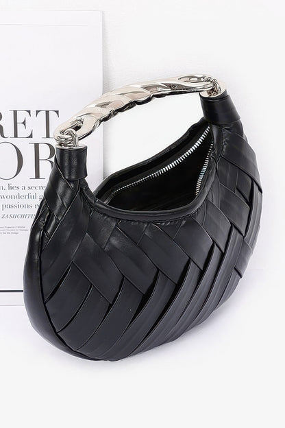 Faux Leather Braided Metal Handle Clutch - AV Fashion’s
