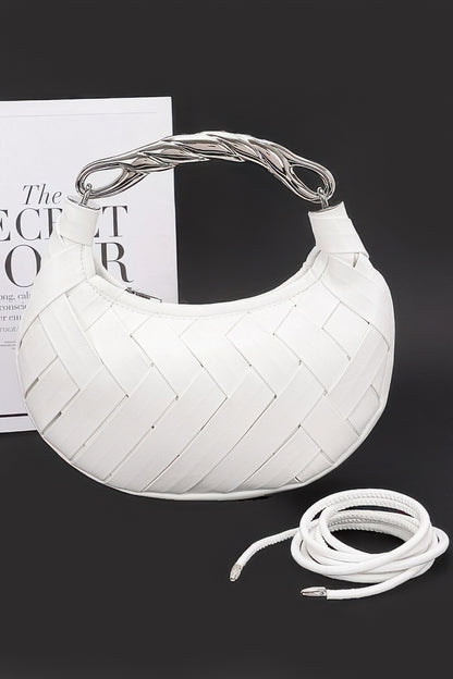 Faux Leather Braided Metal Handle Clutch - AV Fashion’s