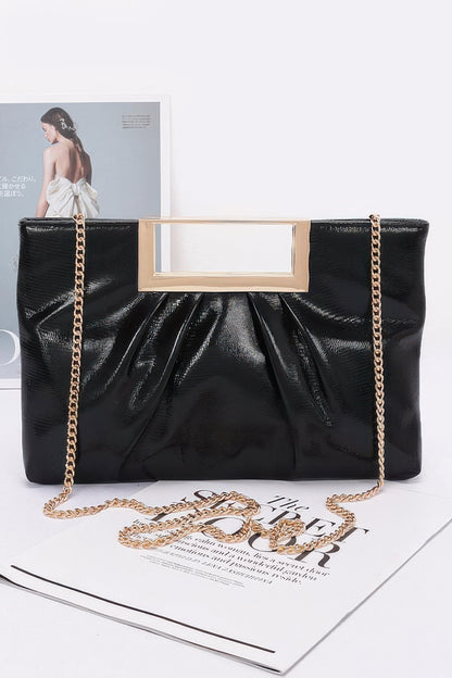Faux Leather Metal Handle Clutch - AV Fashion’s