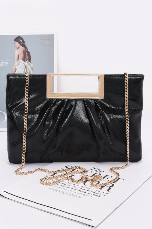 Faux Leather Metal Handle Clutch - AV Fashion’s