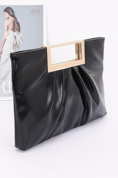 Faux Leather Metal Handle Clutch - AV Fashion’s