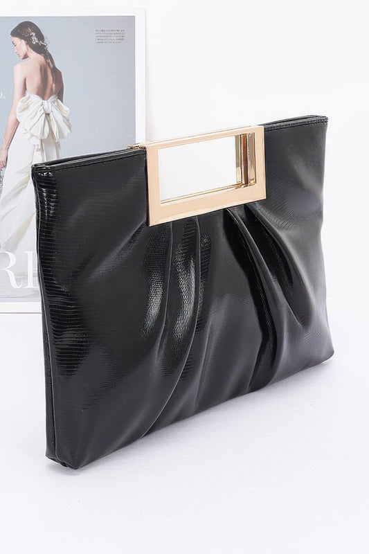 Faux Leather Metal Handle Clutch - AV Fashion’s