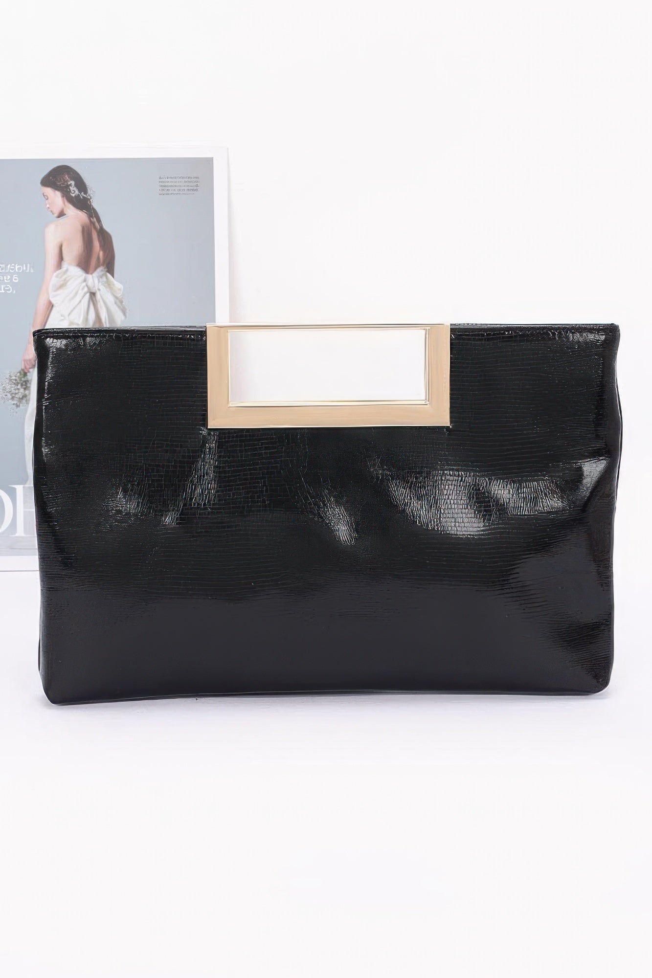 Faux Leather Metal Handle Clutch - AV Fashion’s
