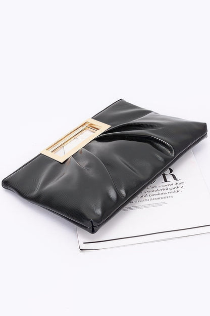 Faux Leather Metal Handle Clutch - AV Fashion’s