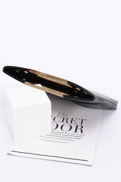 Faux Leather Metal Handle Clutch - AV Fashion’s