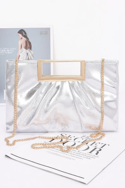Faux Leather Metal Handle Clutch - AV Fashion’s