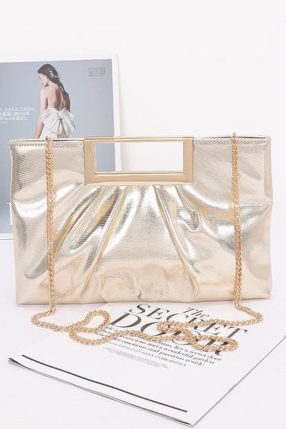 Faux Leather Metal Handle Clutch - AV Fashion’s