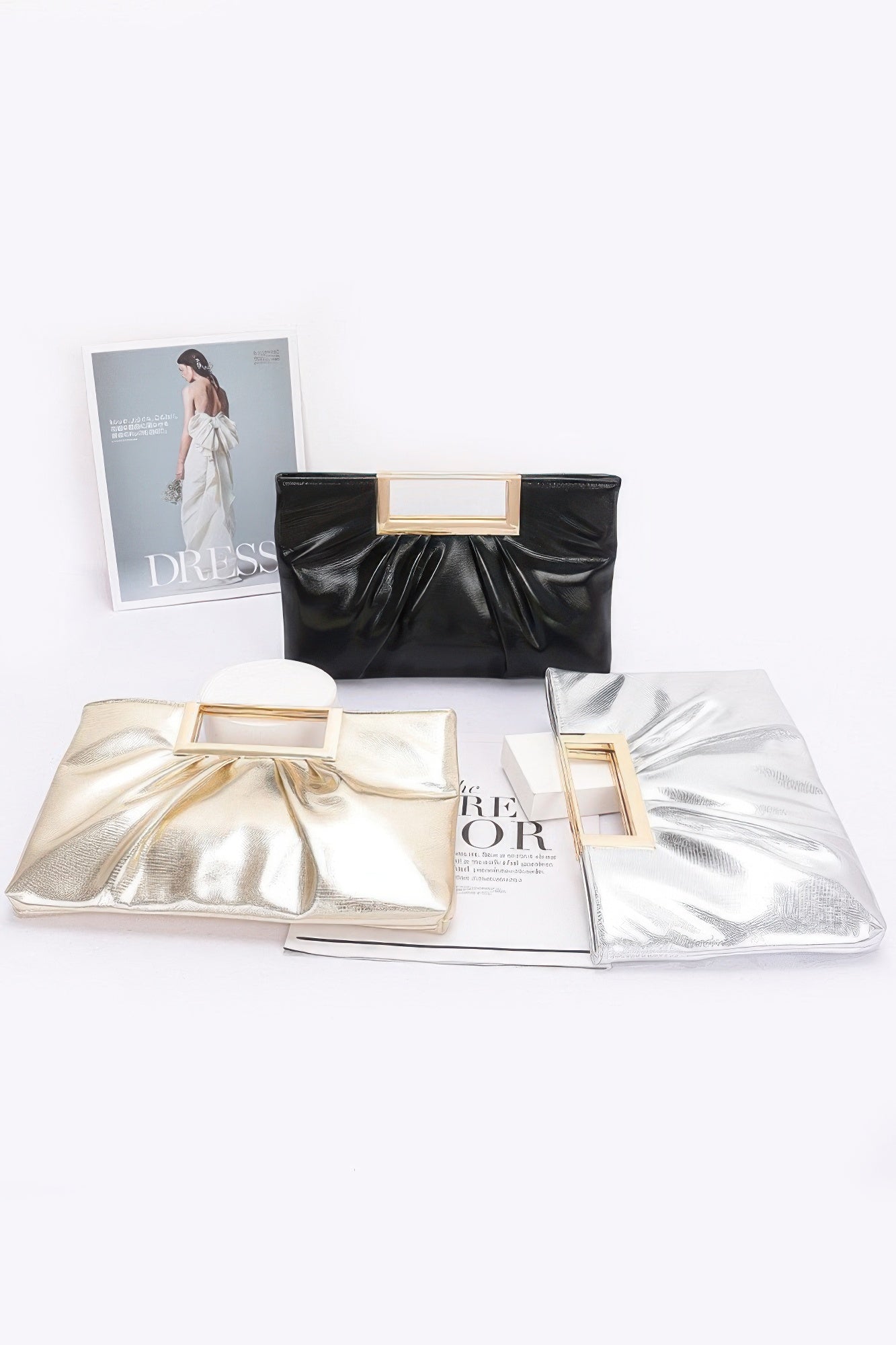 Faux Leather Metal Handle Clutch - AV Fashion’s