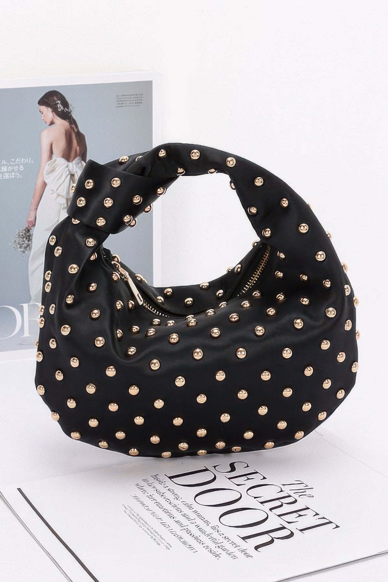 Satin Metal Studded Hobo Bag - AV Fashion’s