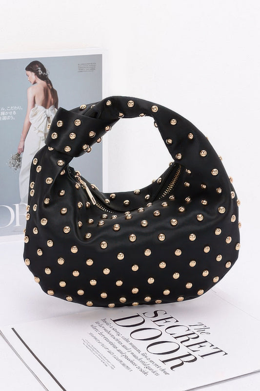Satin Metal Studded Hobo Bag - AV Fashion’s