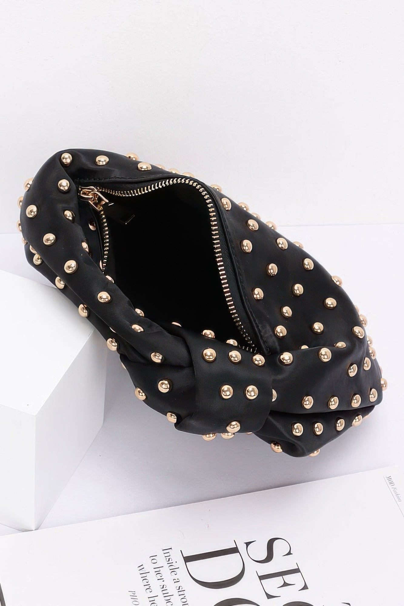 Satin Metal Studded Hobo Bag - AV Fashion’s