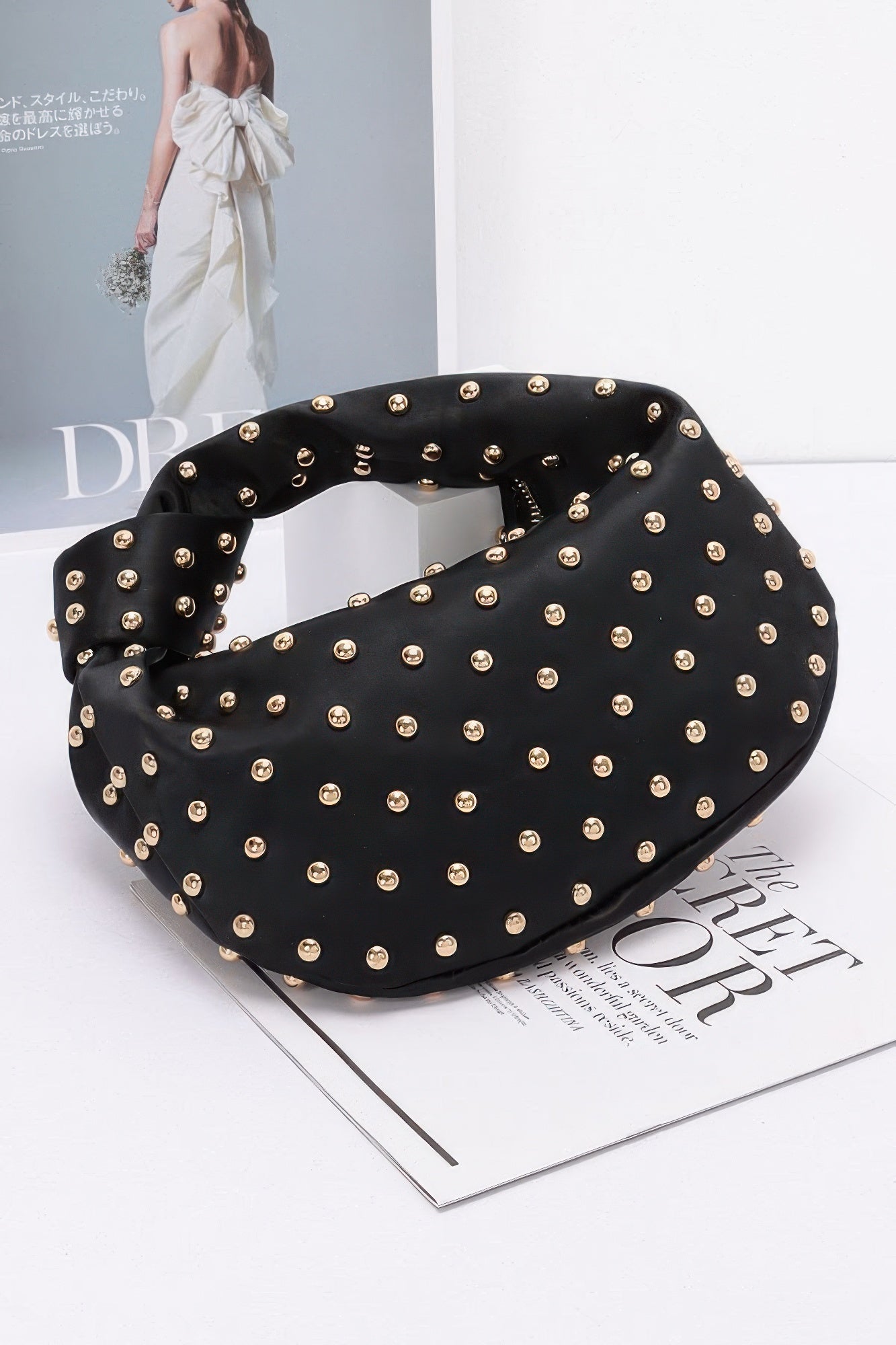 Satin Metal Studded Hobo Bag - AV Fashion’s
