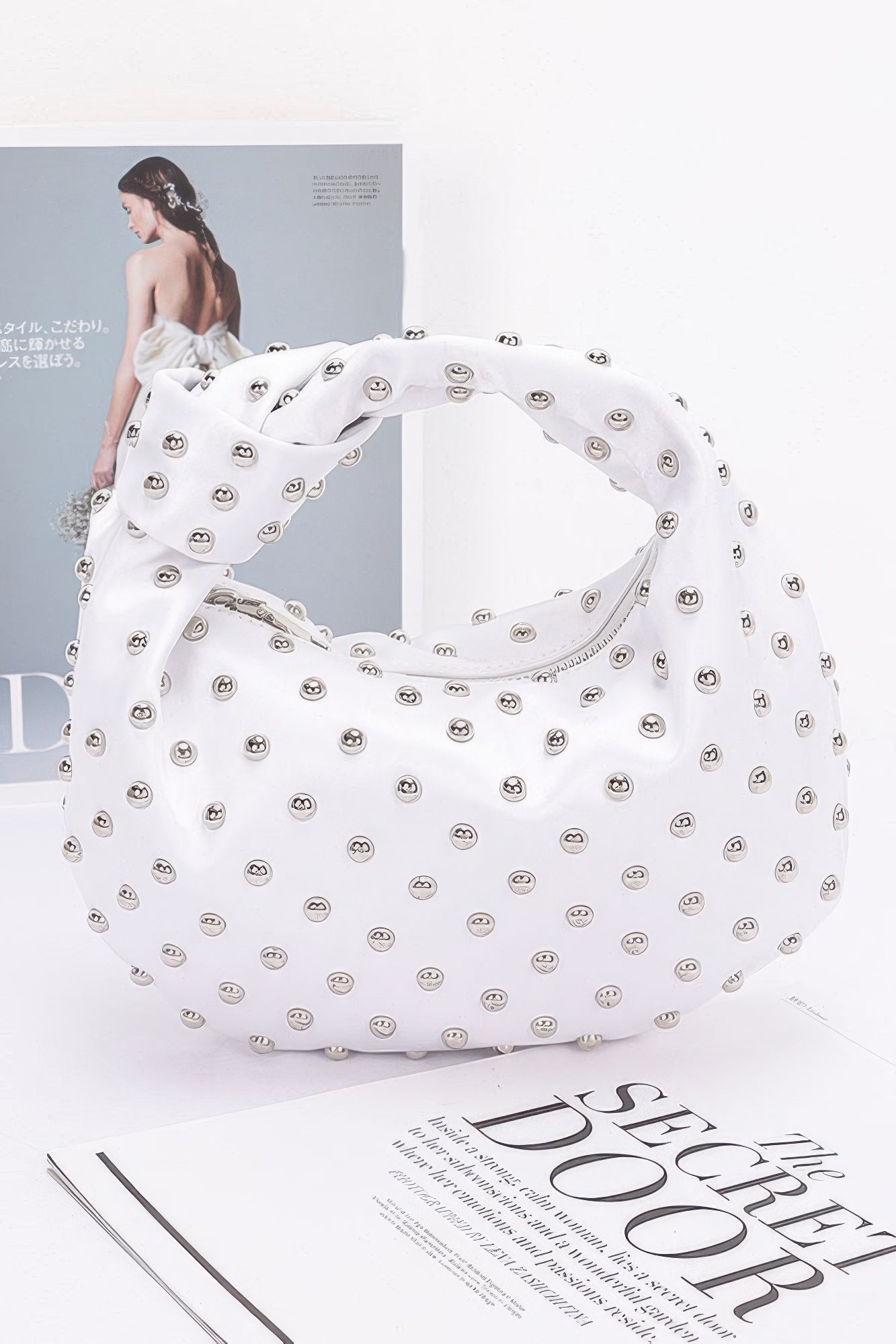 Satin Metal Studded Hobo Bag - AV Fashion’s