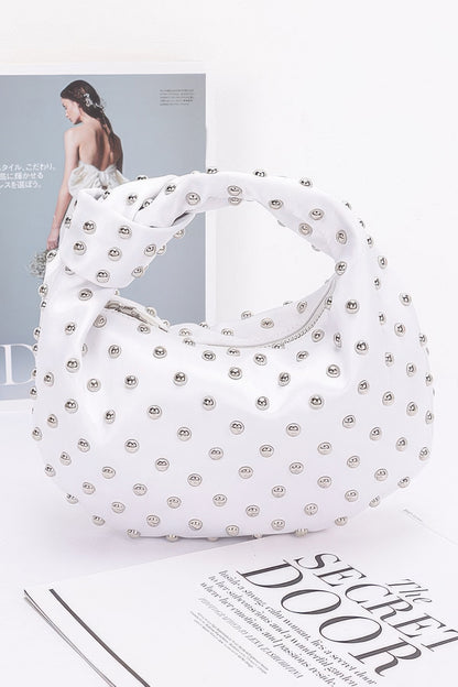 Satin Metal Studded Hobo Bag - AV Fashion’s