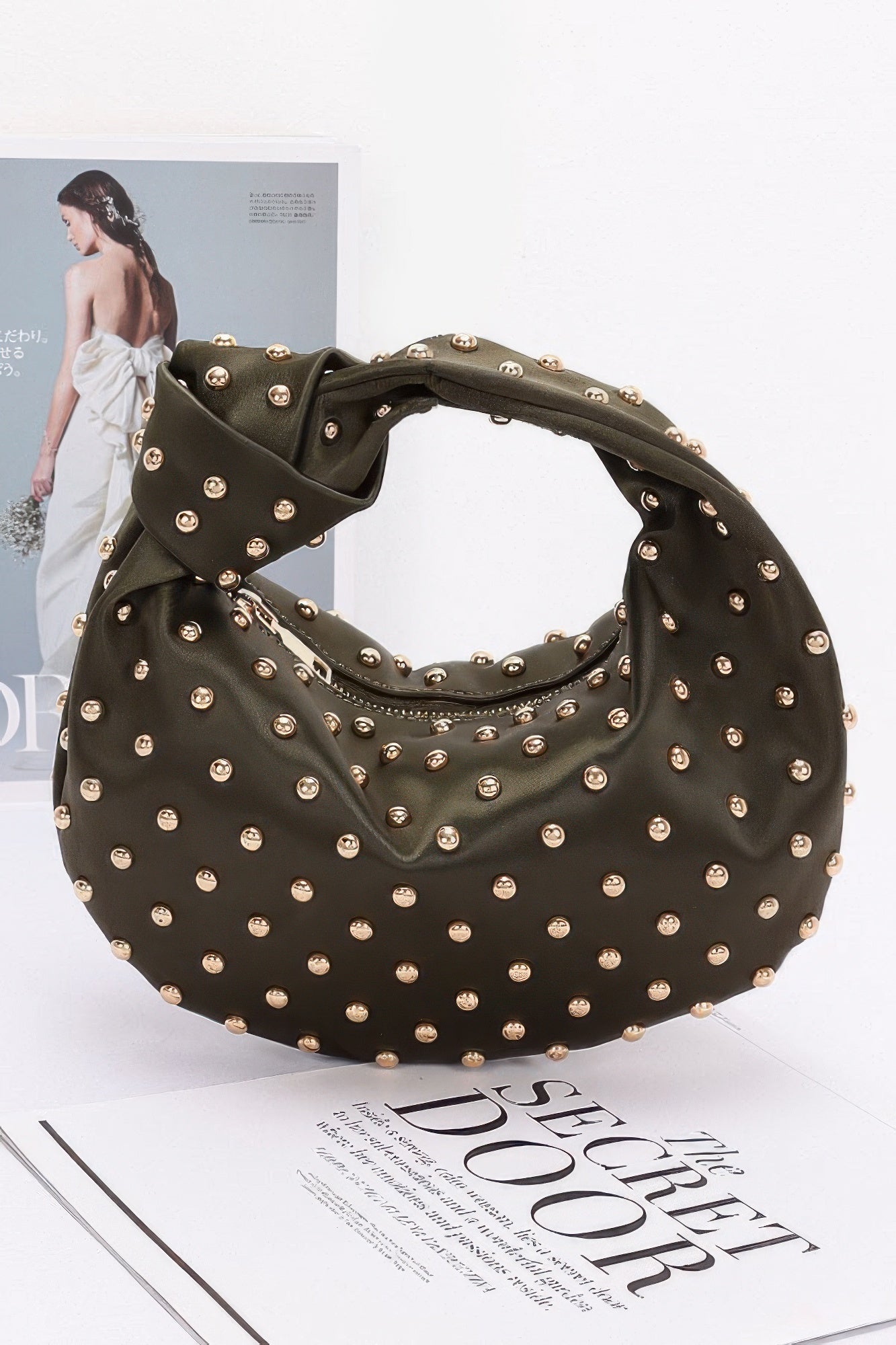 Satin Metal Studded Hobo Bag - AV Fashion’s