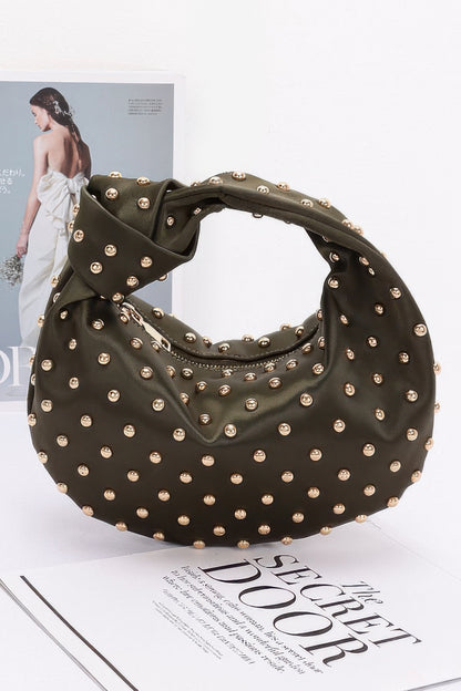 Satin Metal Studded Hobo Bag - AV Fashion’s