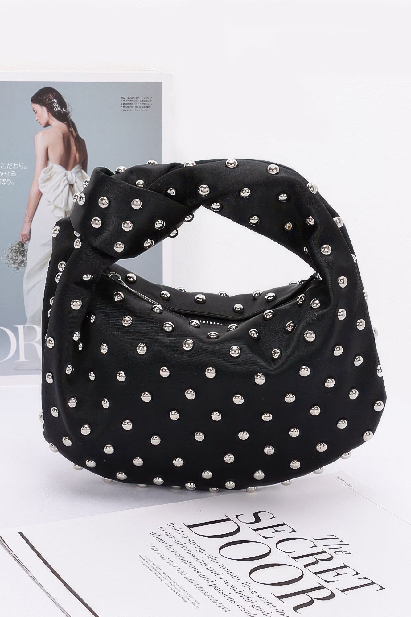 Satin Metal Studded Hobo Bag - AV Fashion’s