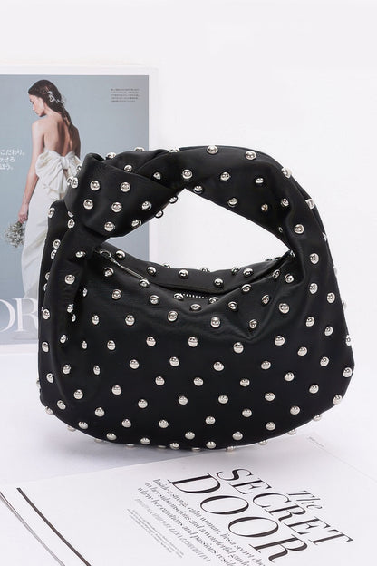 Satin Metal Studded Hobo Bag - AV Fashion’s