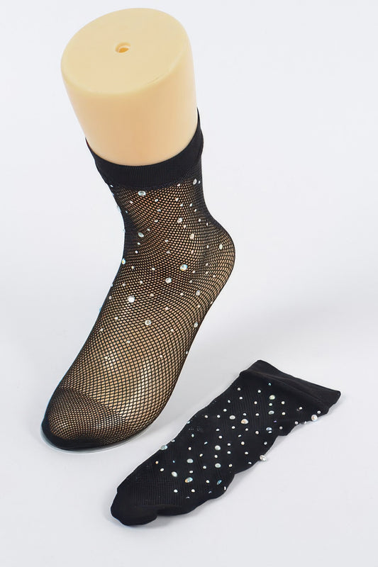 Rhinestone Mesh Socks - AV Fashion’s