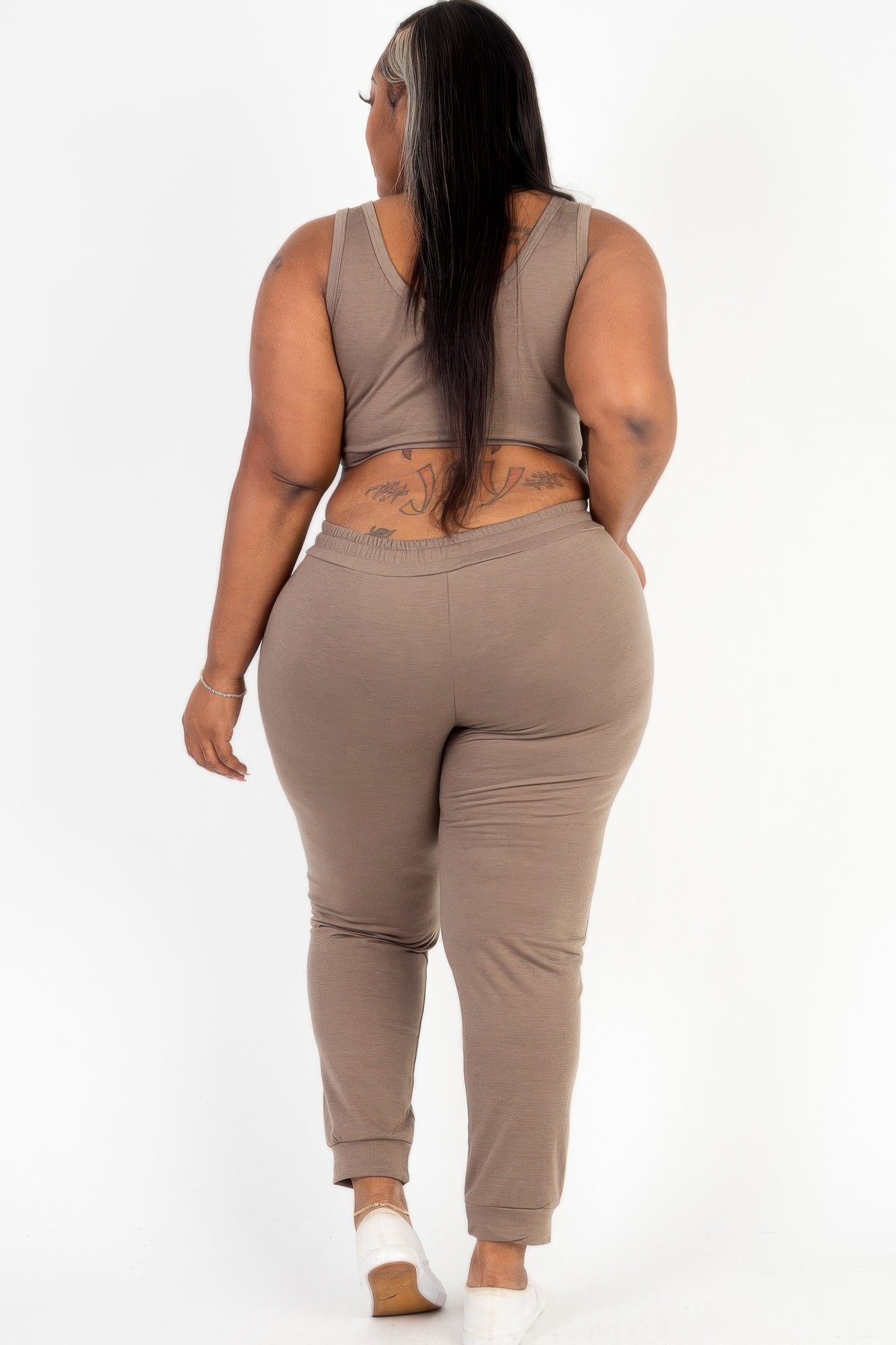 Plus Size French Terry Cropped Tank Top & Joggers Set - AV Fashion’s
