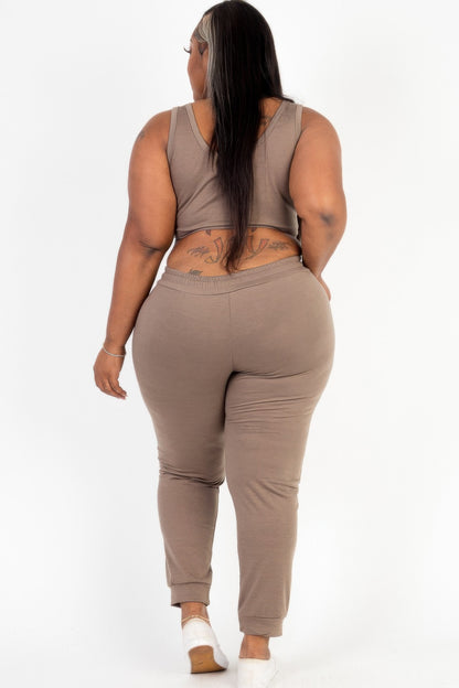 Plus Size French Terry Cropped Tank Top & Joggers Set - AV Fashion’s