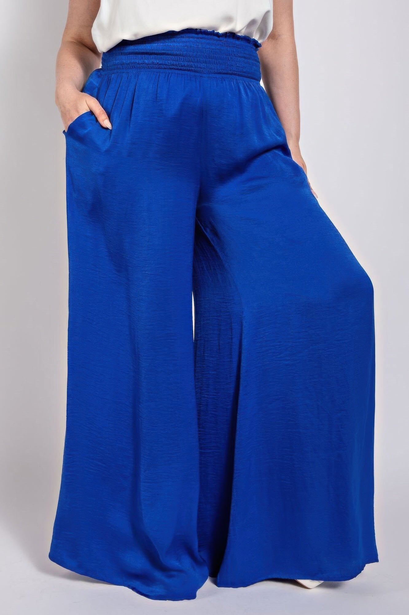 Washed Satin Wide Pants With Waist Smocked - AV Fashion’s