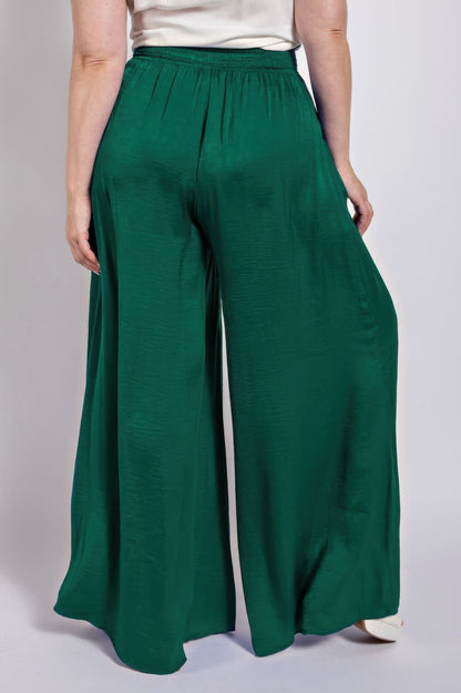 Washed Satin Wide Pants With Waist Smocked - AV Fashion’s
