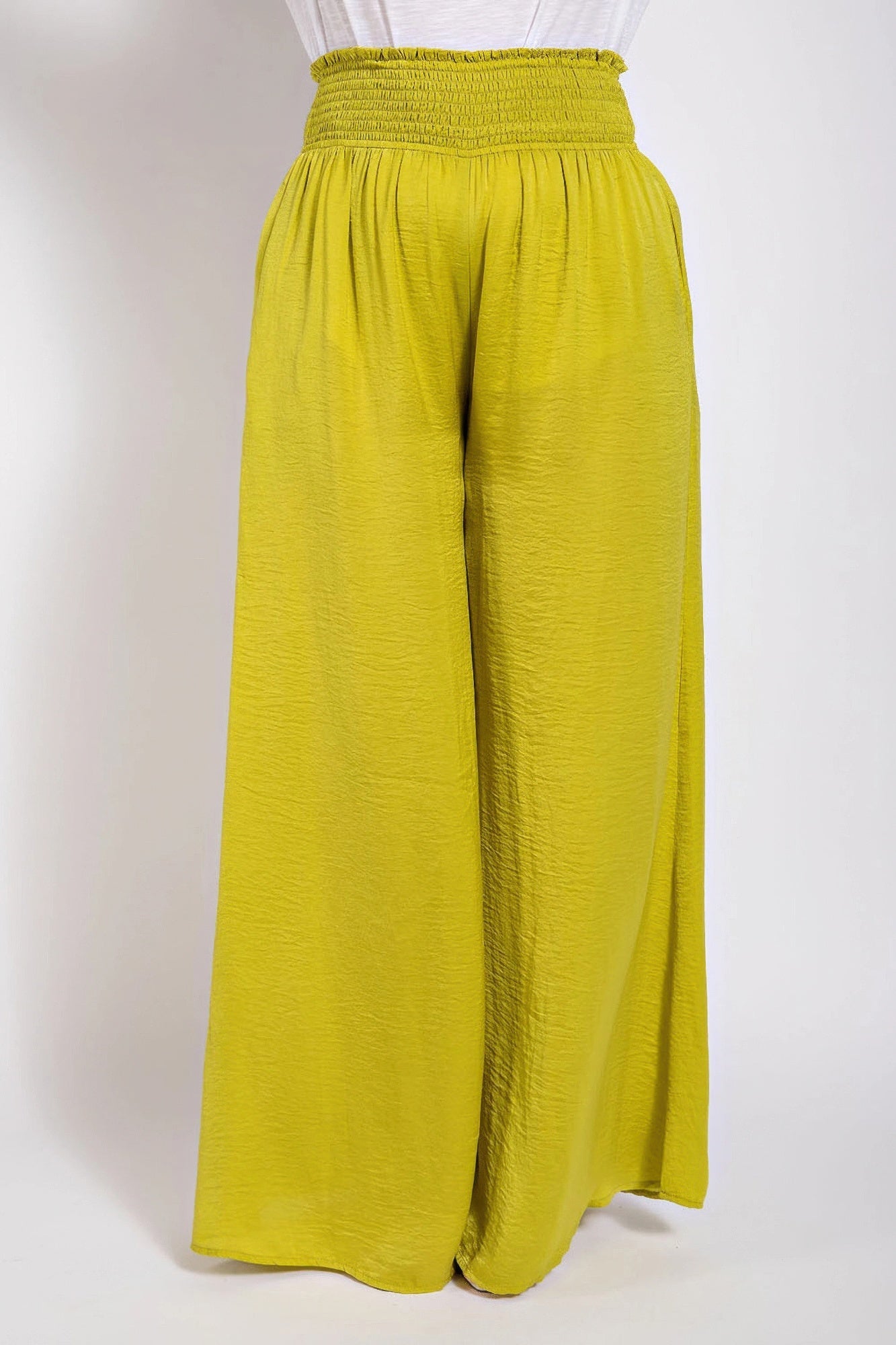 Washed Satin Wide Pants With Waist Smocked - AV Fashion’s