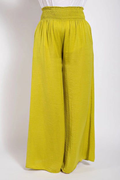 Washed Satin Wide Pants With Waist Smocked - AV Fashion’s