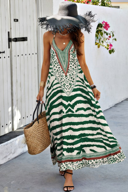 Animal Print Halter Deep V Ruffle Maxi Dress - AV Fashion’s