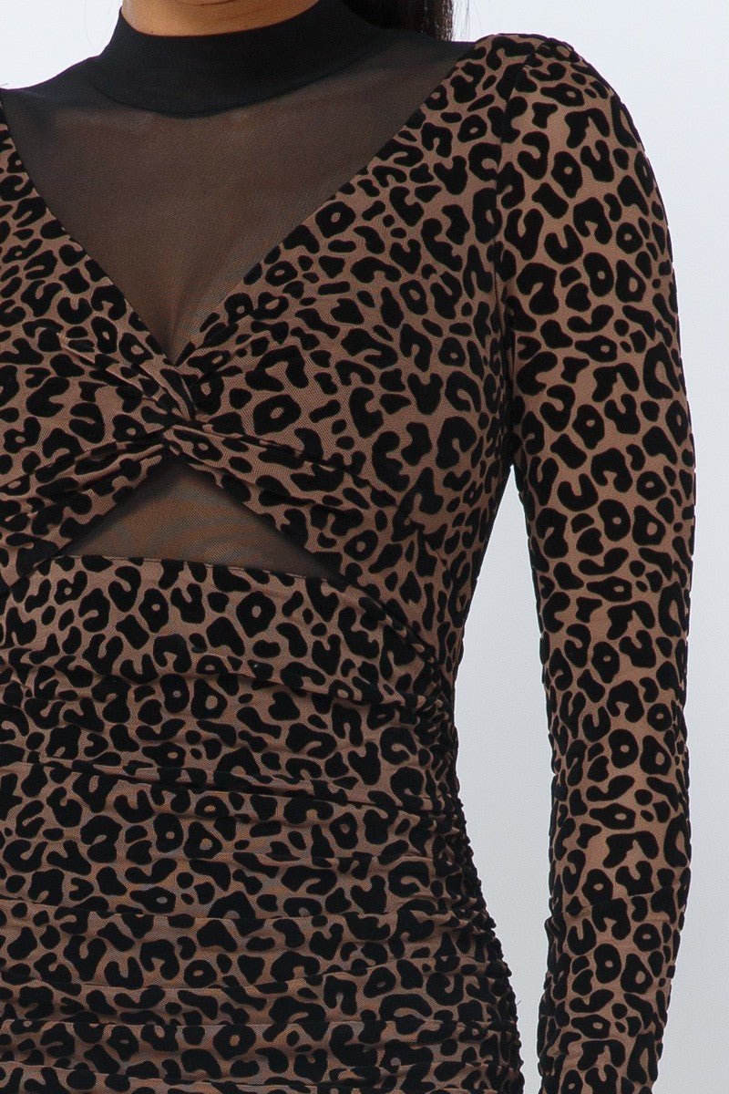 Animal Print Long Sleeve Mock Neck Mini Dress - AV Fashion’s