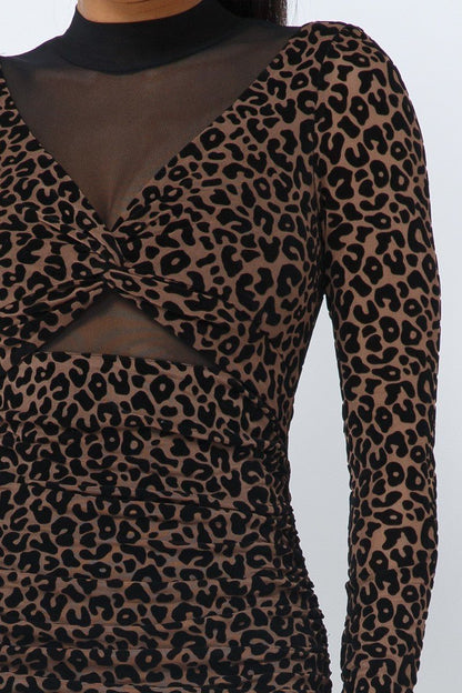 Animal Print Long Sleeve Mock Neck Mini Dress - AV Fashion’s