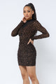 Animal Print Long Sleeve Mock Neck Mini Dress - AV Fashion’s