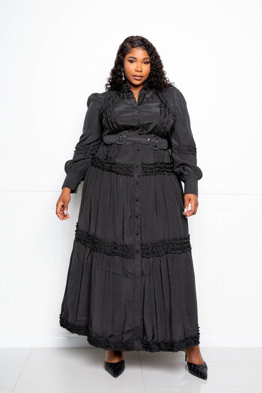 Belted Shirt Dress With Ruffle Detail - AV Fashion’s