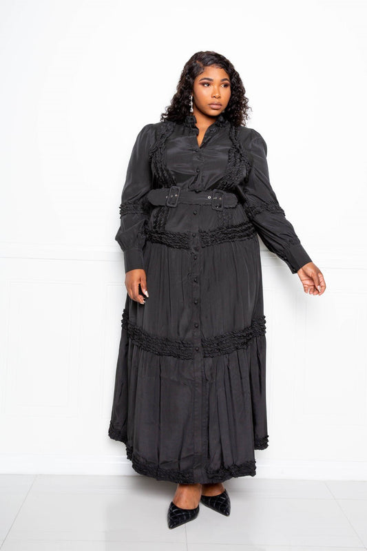 Belted Shirt Dress With Ruffle Detail - AV Fashion’s