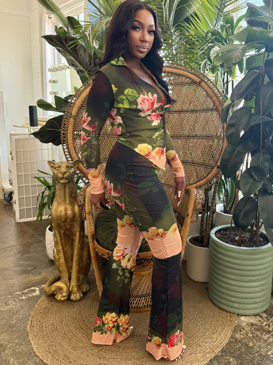 Blush Bloom Mesh Pants Set - AV Fashion’s