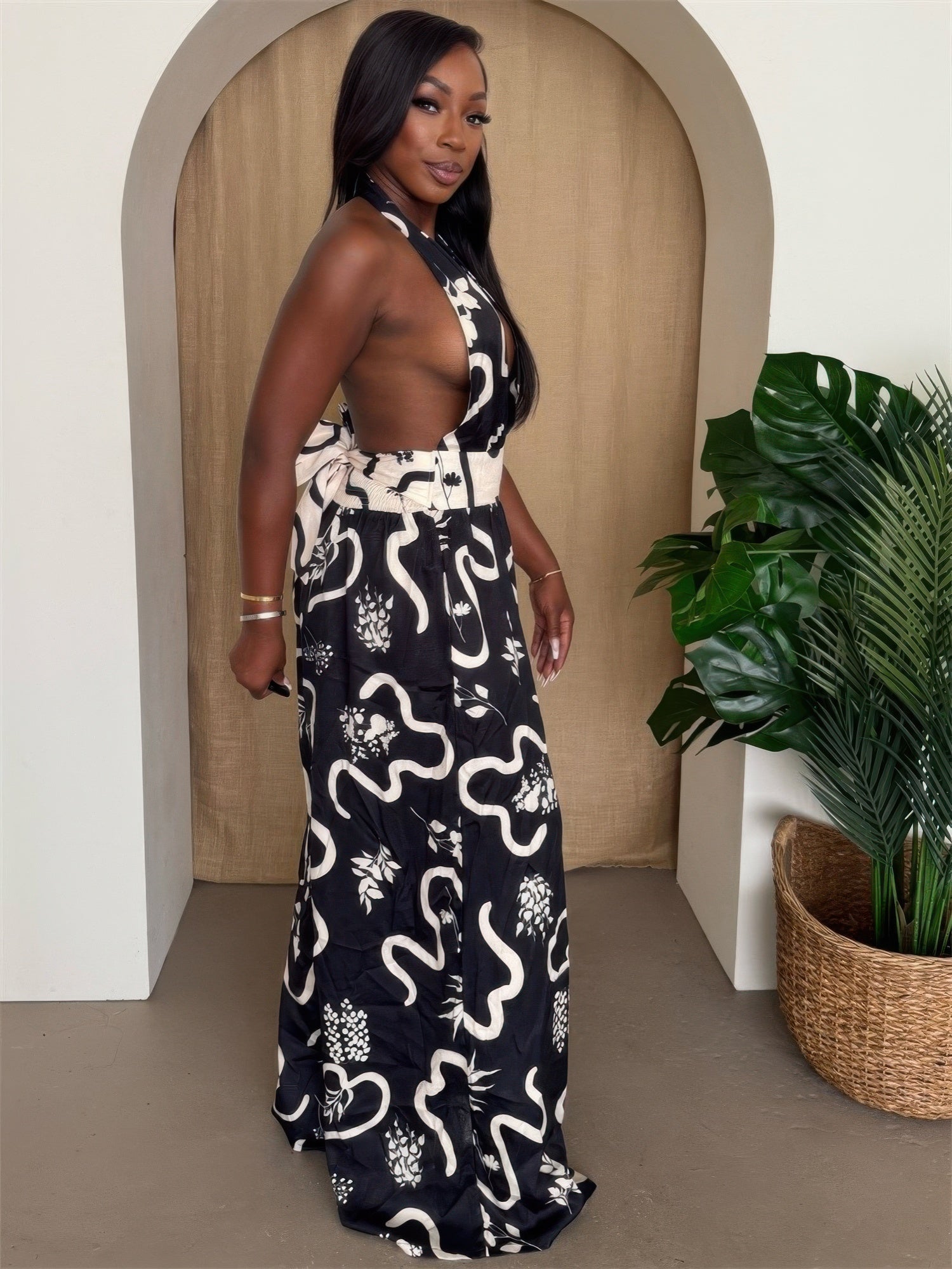 Botanic Maze Halter Wide - leg Jumpsuit - AV Fashion’s