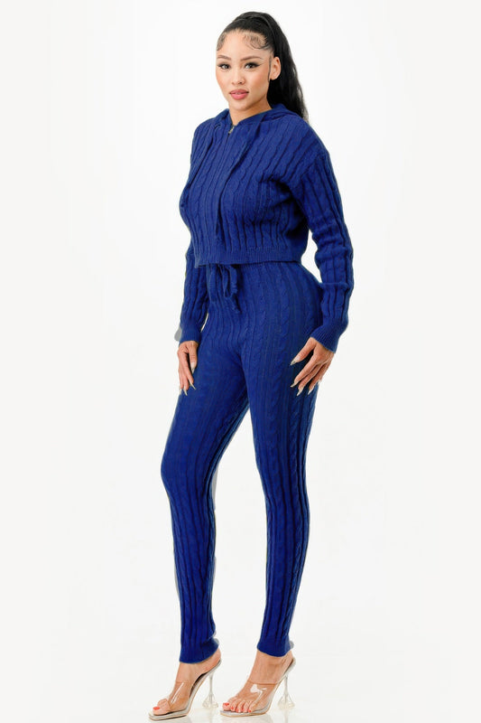 Cable Hoodie Sweater 2pcs Set - AV Fashion’s