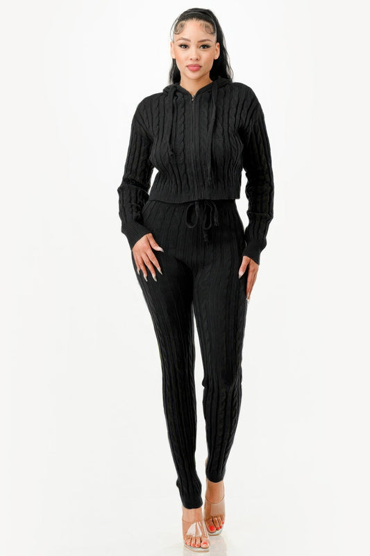 Cable Hoodie Sweater 2pcs Set - AV Fashion’s