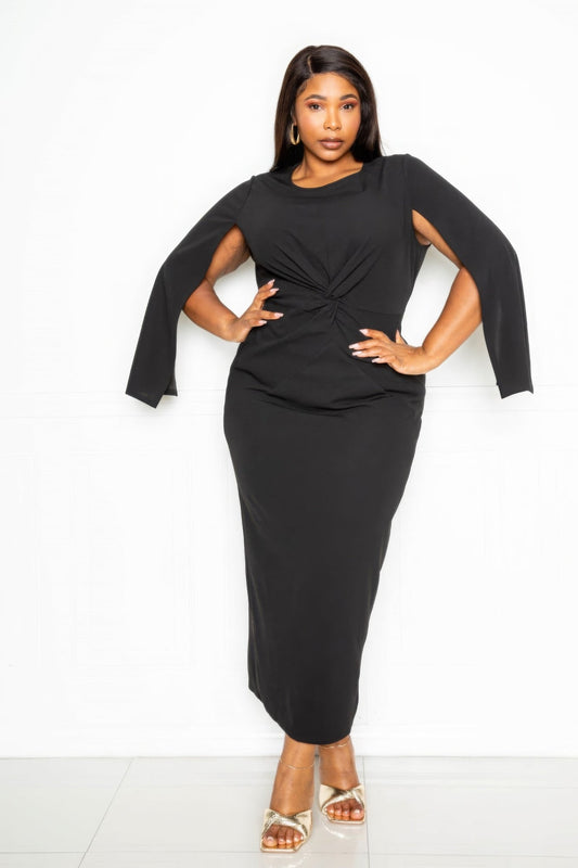 Cape Sleeve Dress With Knot Detail - AV Fashion’s