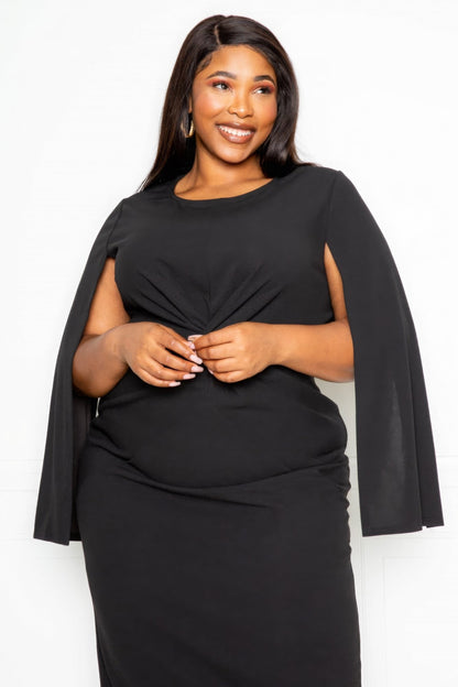 Cape Sleeve Dress With Knot Detail - AV Fashion’s