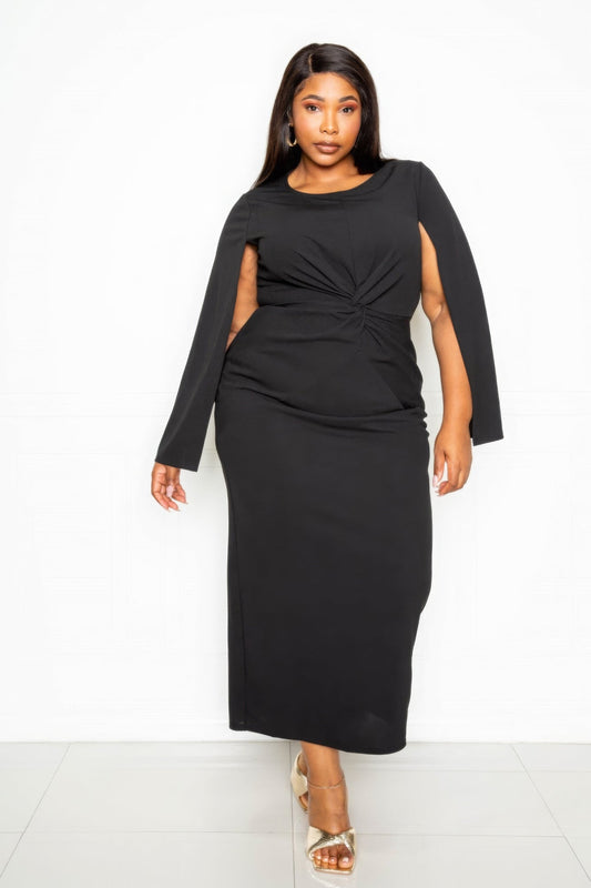 Cape Sleeve Dress With Knot Detail - AV Fashion’s