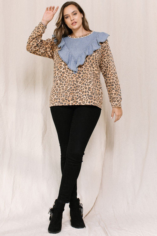 Contrast Washed Denim Top - AV Fashion’s
