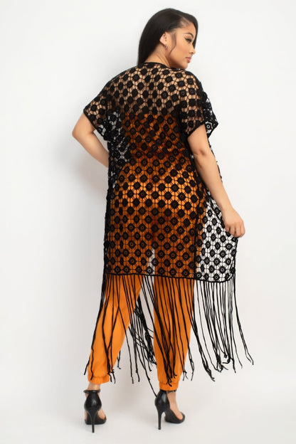 Crocheted Open - front Fringe Kimono - AV Fashion’s
