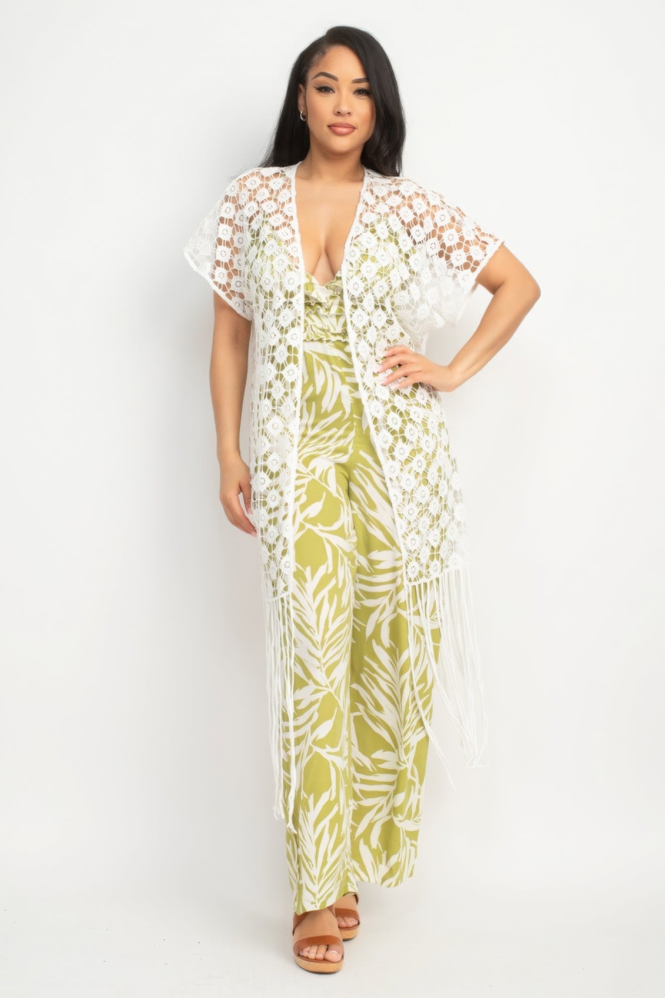 Crocheted Open - front Fringe Kimono - AV Fashion’s