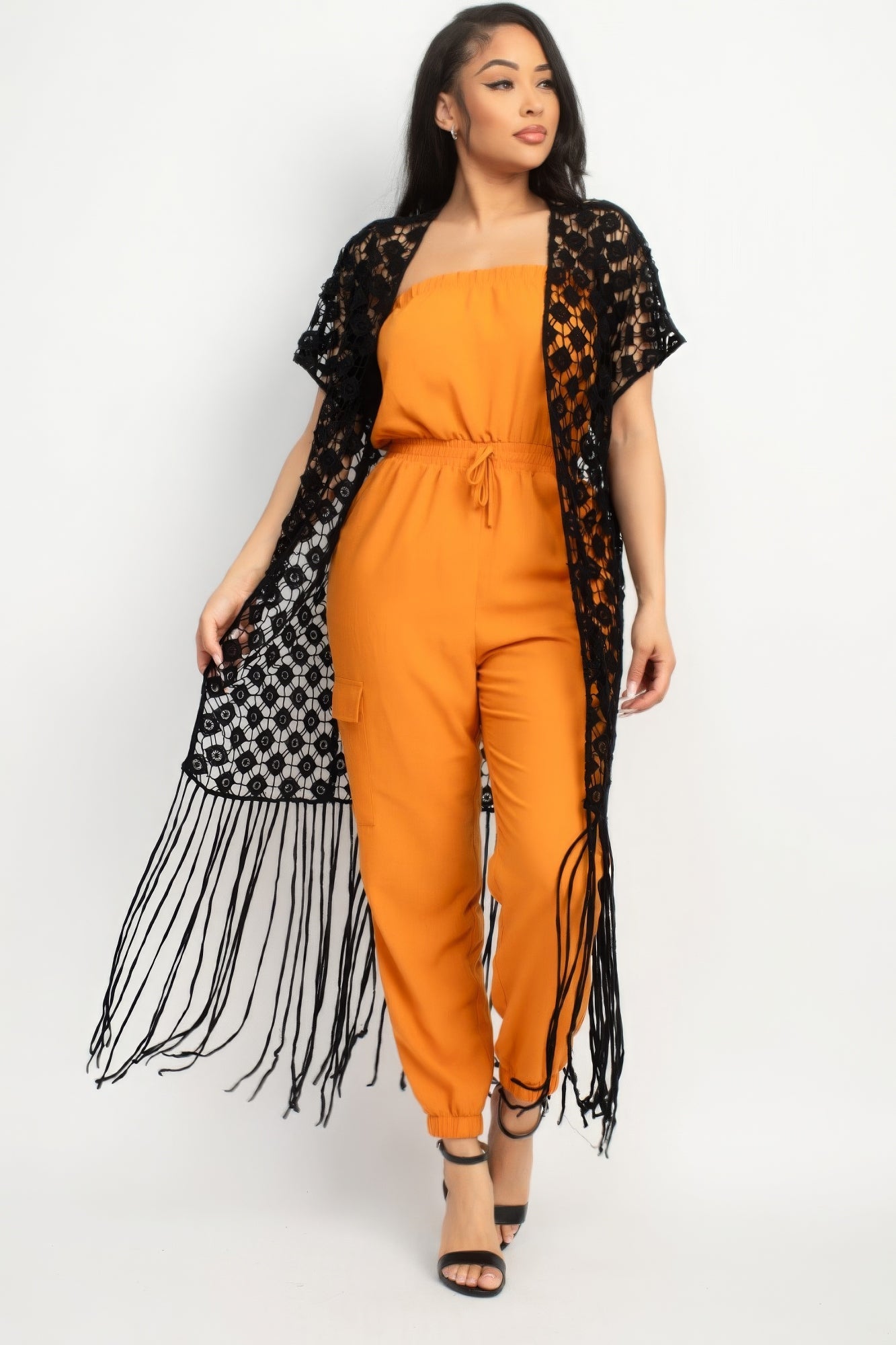 Crocheted Open - front Fringe Kimono - AV Fashion’s