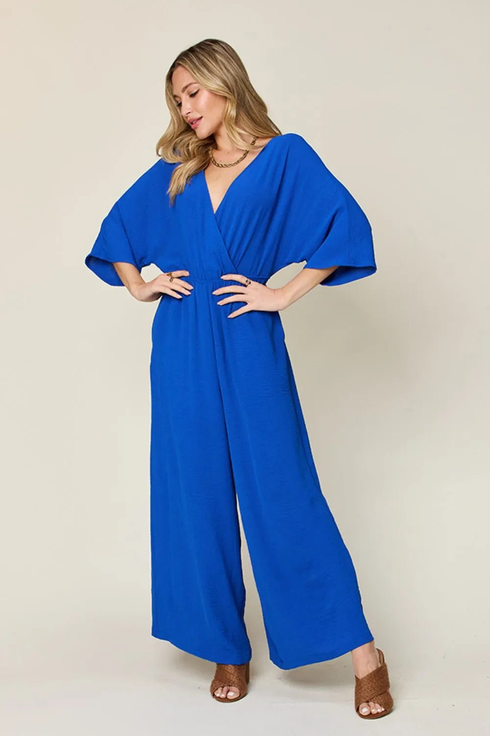 Double Take Full Size Surplice Wide Leg Jumpsuit with Pockets - AV Fashion’s
