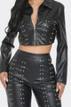 Faux Leather Set With Rhinestone Detail - AV Fashion’s